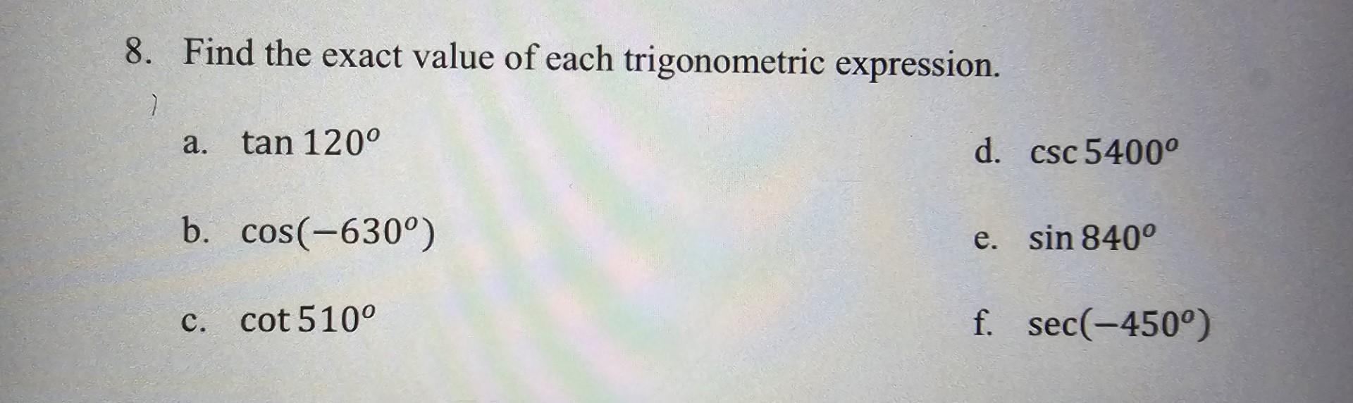 Solved Find the exact value of each trigonometric | Chegg.com
