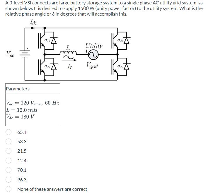 Solved A 3-level VSI connects are large battery storage | Chegg.com