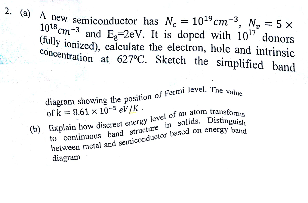 Solved A Anew Semiconductor Has Nc 1019cm1 3 N 5x