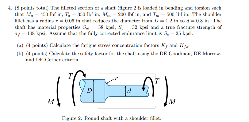 [Solved]: (8 points total) The filleted section of a shaft