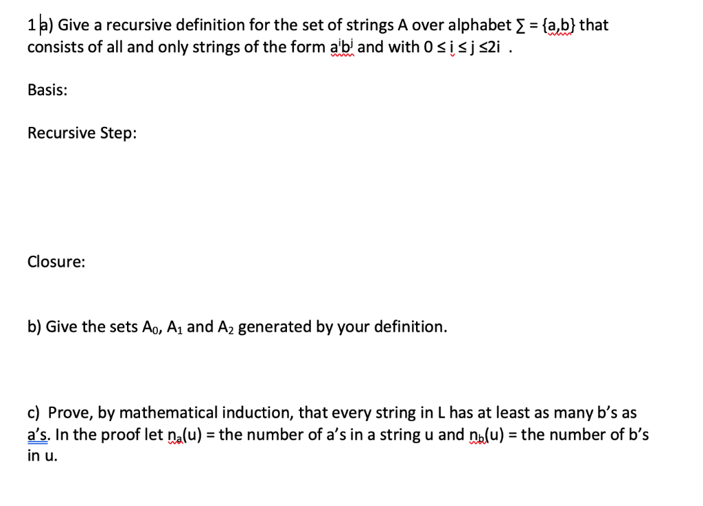 Solved 1a) Give A Recursive Definition For The Set Of | Chegg.com