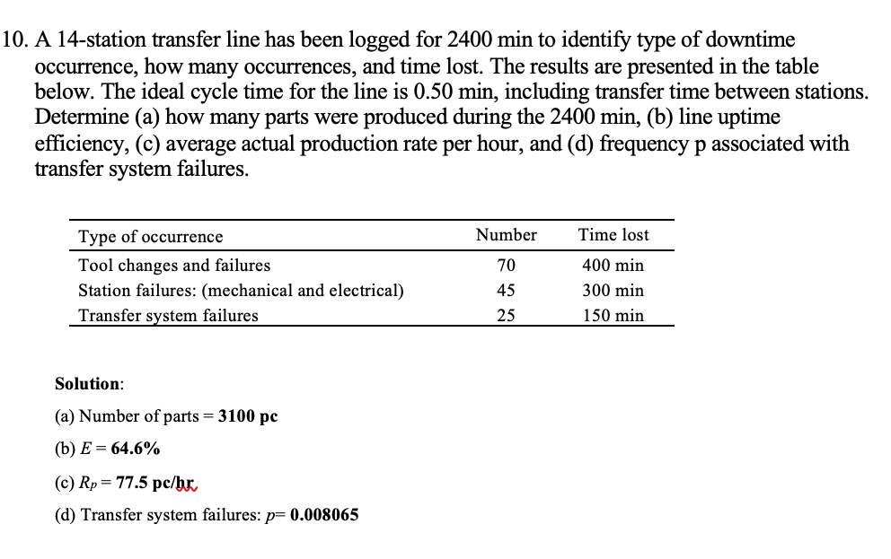 Solved A 14-station transfer line has been logged for 2400 | Chegg.com