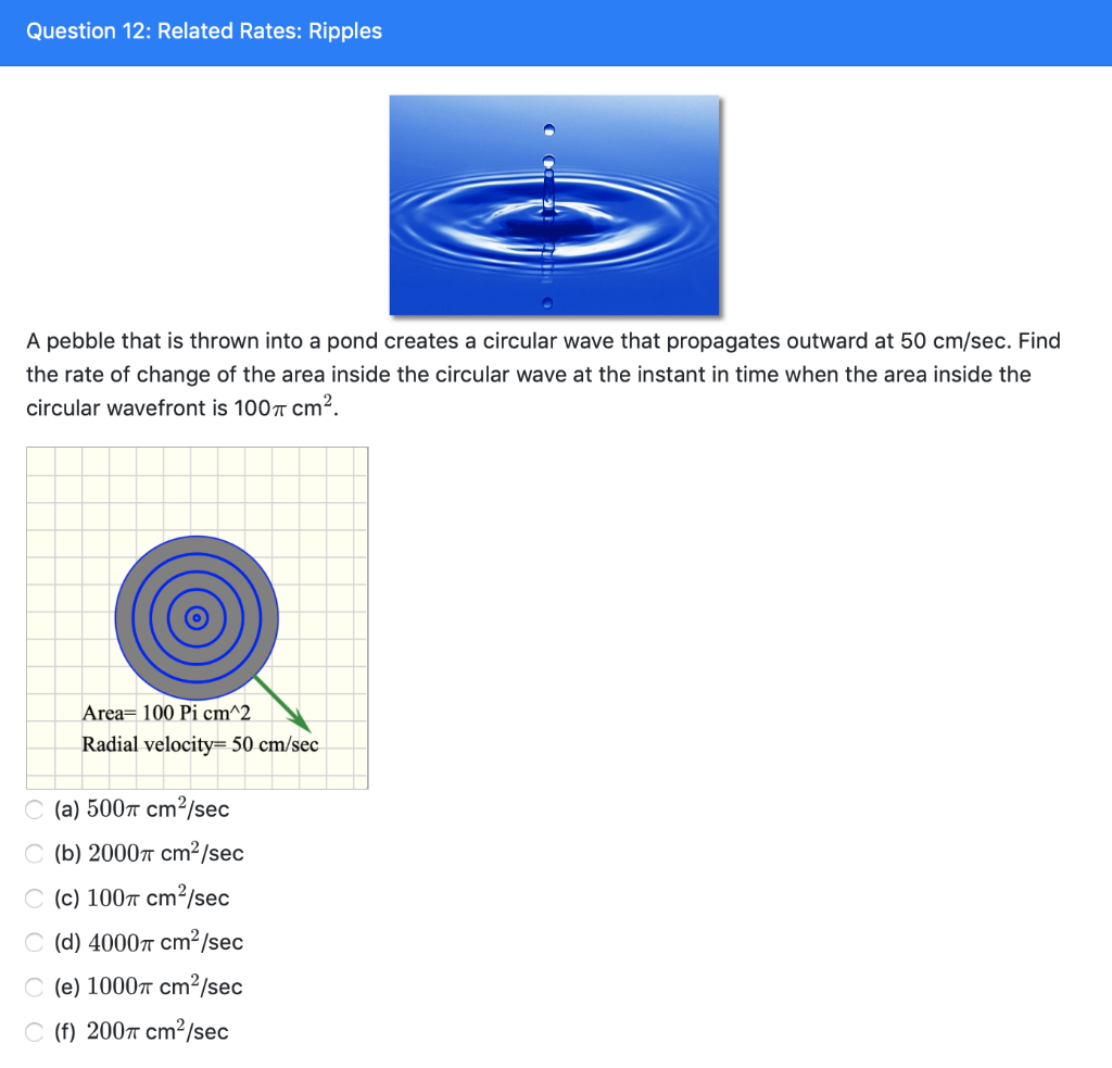 Solved Question 12 Related Rates Ripples A Pebble That Chegg Com