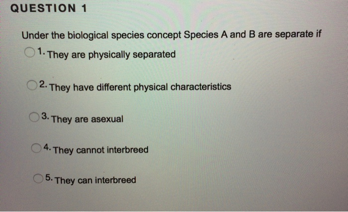 Solved QUESTION 1 Under The Biological Species Concept | Chegg.com