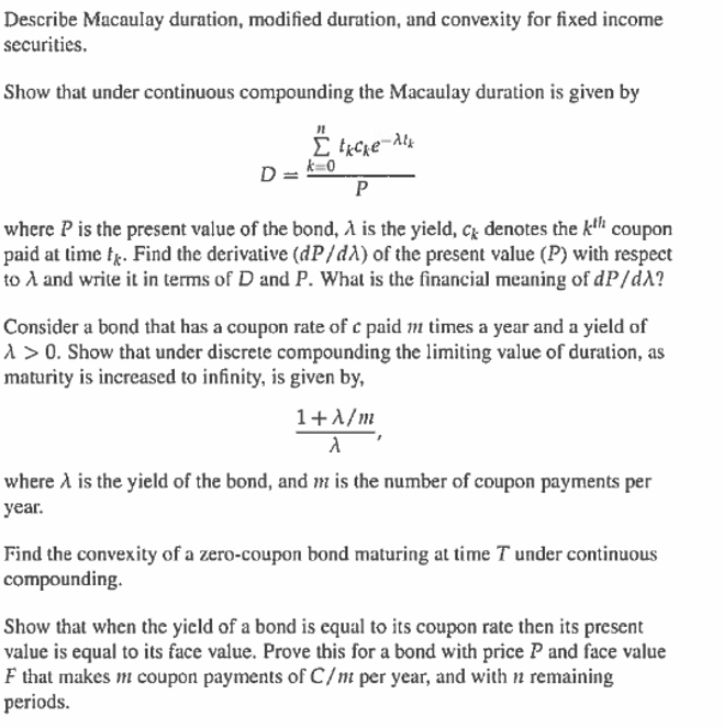 Describe Macaulay Duration, Modified Duration, And | Chegg.com