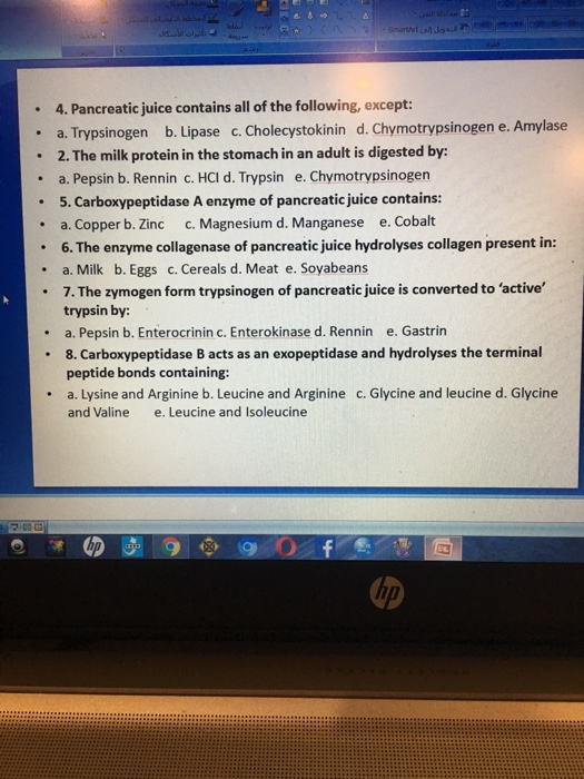 Solved . 4. Pancreatic juice contains all of the following,