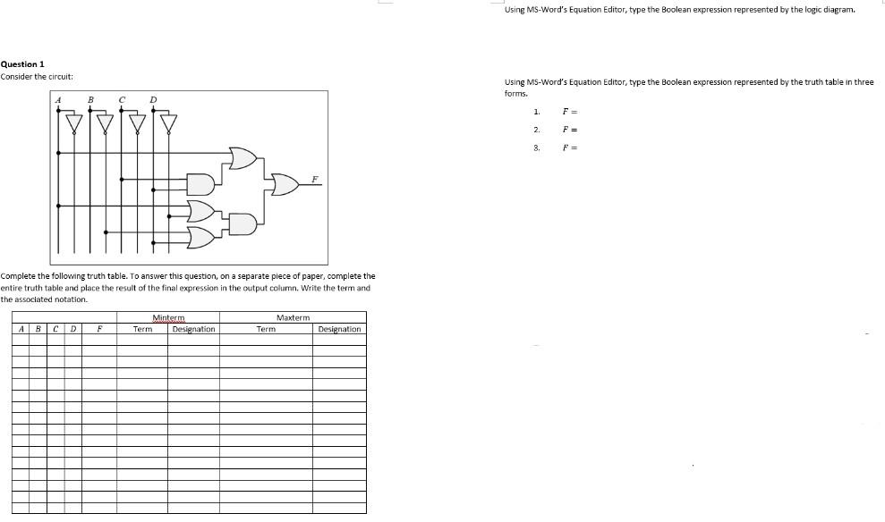 Solved Using MS-Word's Equation Editor, type the Boolean | Chegg.com