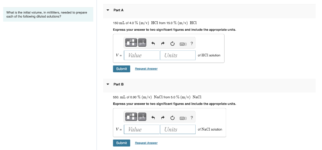 Solved What is the initial volume, in milliliters, needed to | Chegg.com