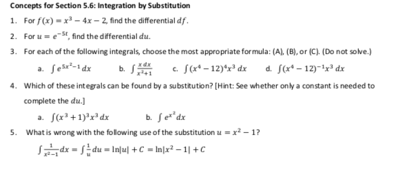 Solved Concepts for Section 5.6: Integration by Substitution | Chegg.com