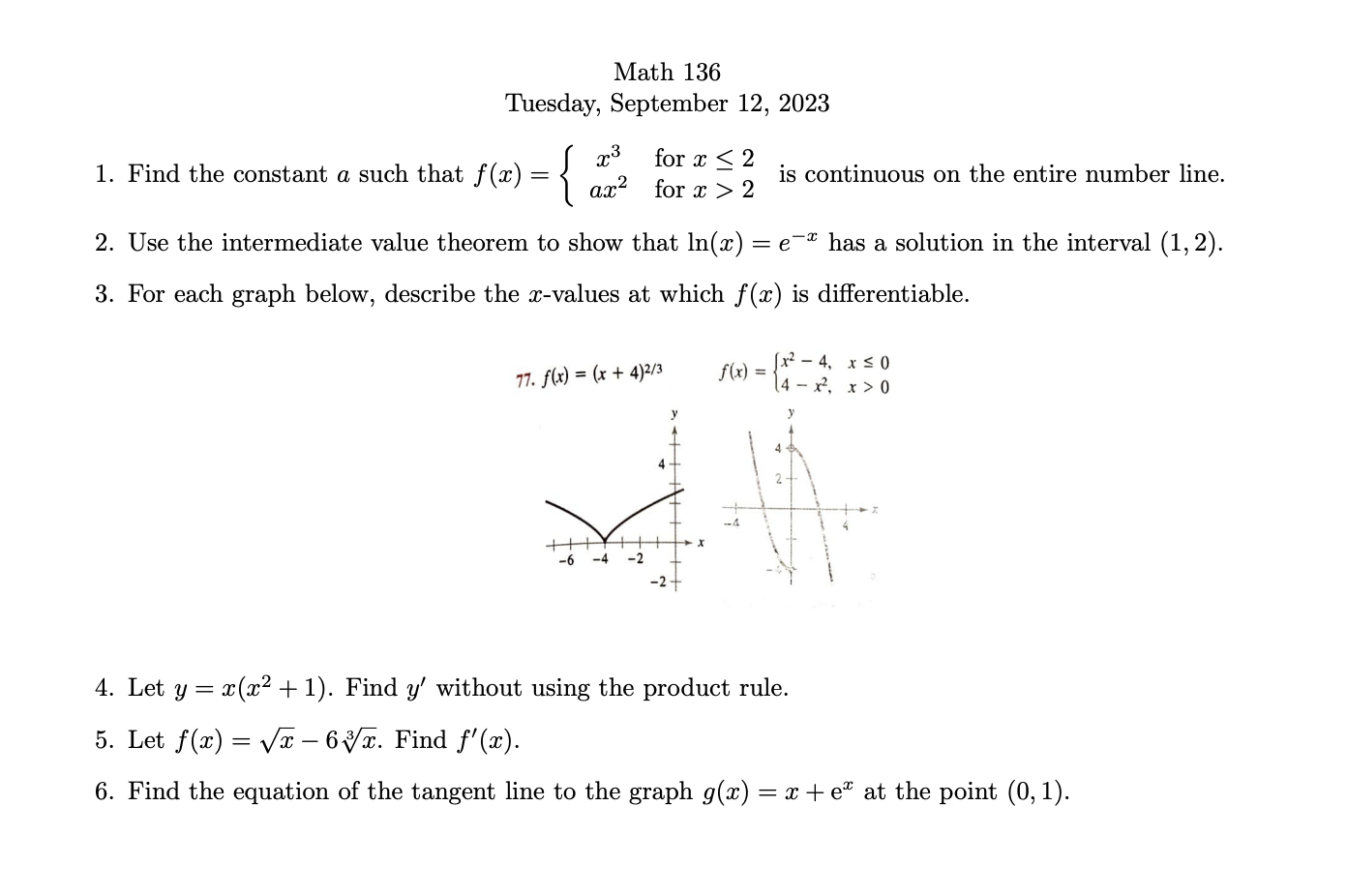 Math 136 Tuesday, September 12, 2023 1. Find The | Chegg.com