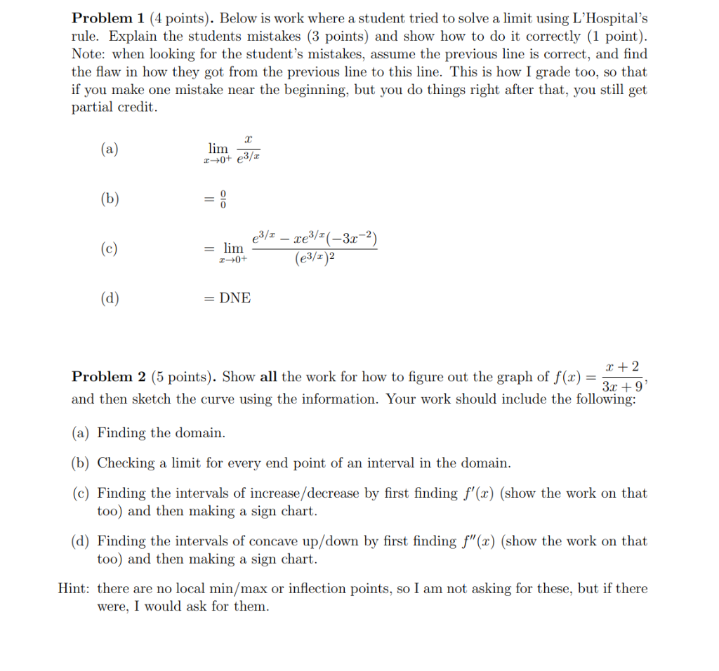 Solved Problem 1 (4 points). Below is work where a student | Chegg.com