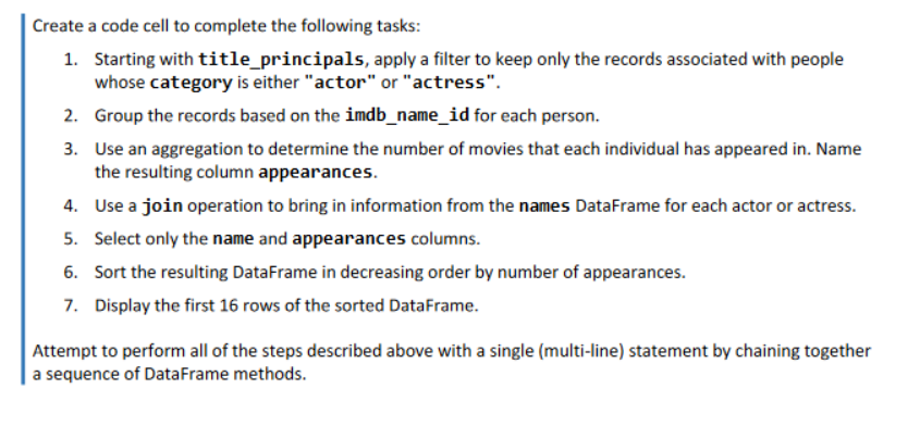Solved Create a code cell to complete the following tasks: | Chegg.com