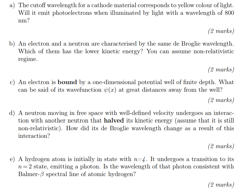 Solved a) The cutoff wavelength for a cathode material | Chegg.com