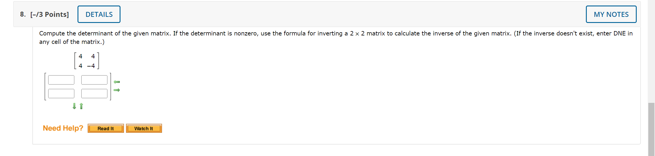 Solved any cell of the matrix.) [444−4] ! 1^ | Chegg.com