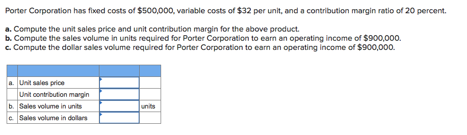 Solved Porter Corporation has fixed costs of $500,000, | Chegg.com