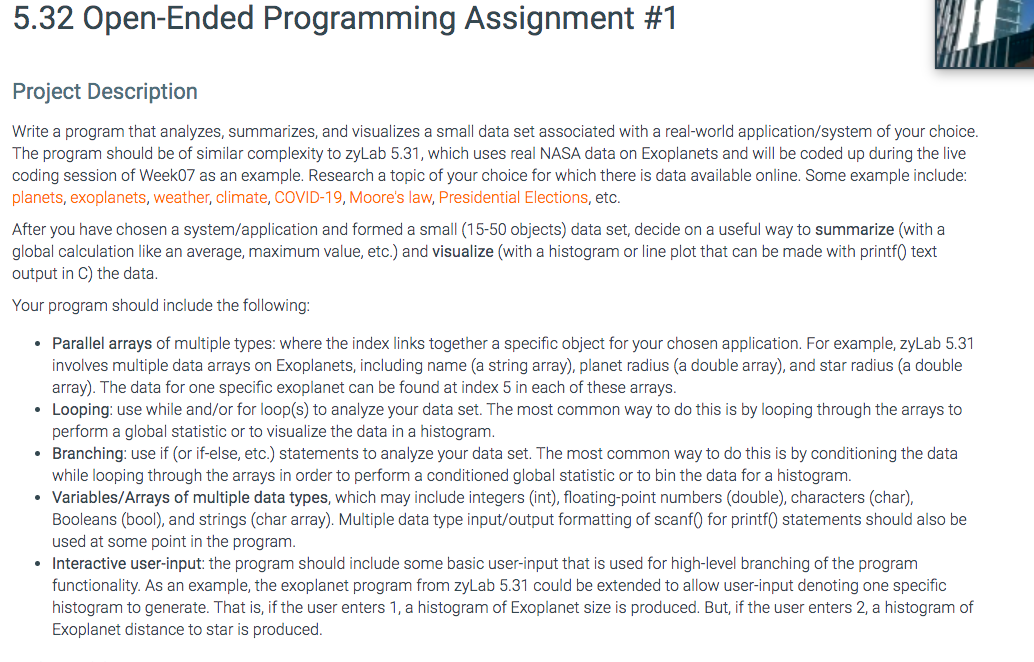 5.32 Open-Ended Programming Assignment #1 Project | Chegg.com