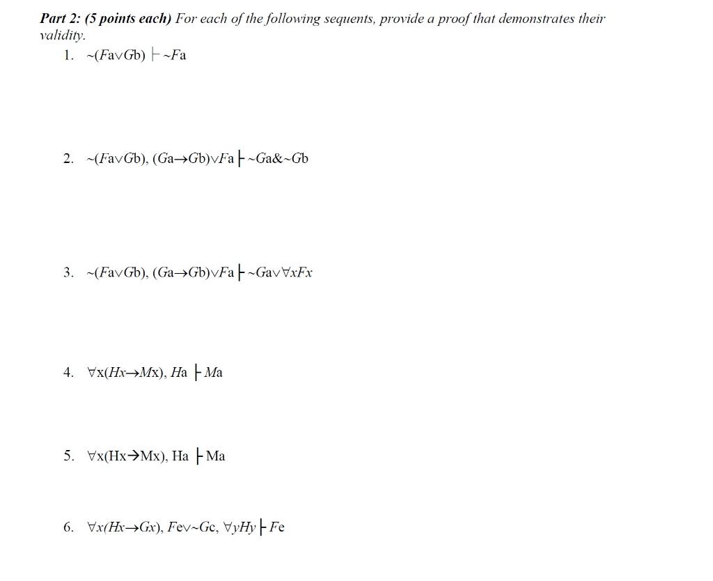 Solved Part 2: (5 points each) For each of the following | Chegg.com