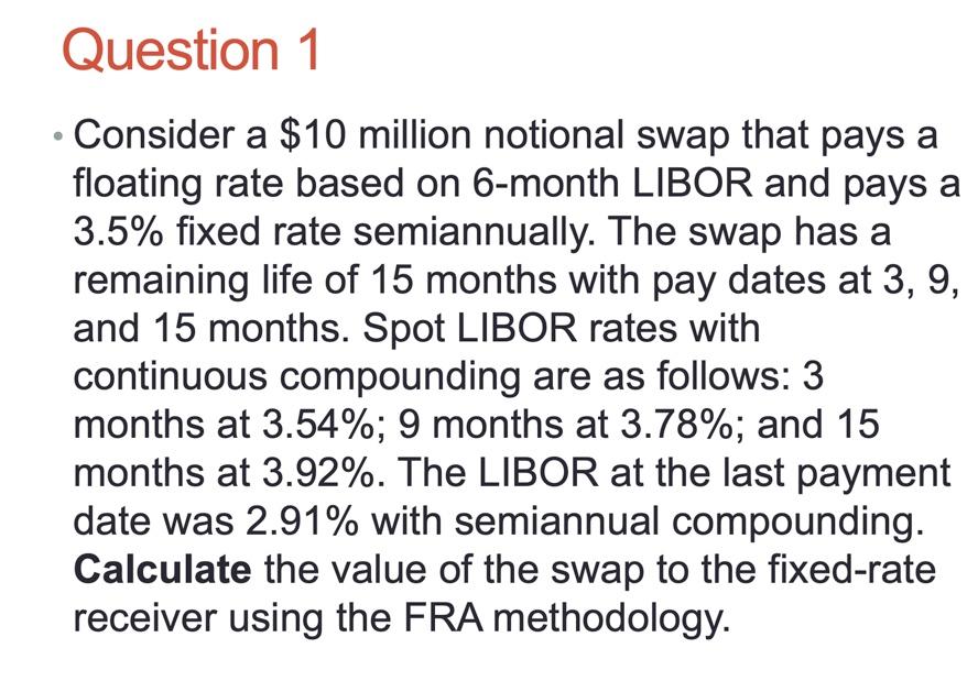 Consider a $10 million notional swap that pays a | Chegg.com