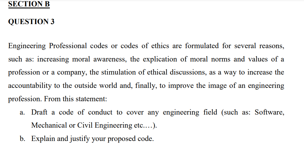 Solved SECTION B QUESTION 3 Engineering Professional Codes | Chegg.com