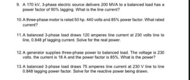 9 A 170 Kv 3 Phase Electric Source Delivers 0 Mva Chegg Com