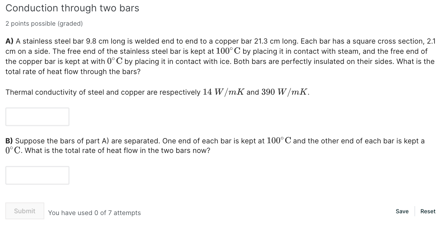 Solved Conduction through two bars 2 points possible | Chegg.com