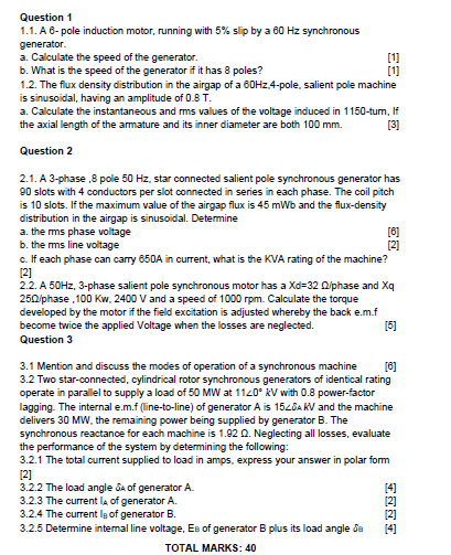 Solved Question 11.1. A 6 -pole induction motor, running | Chegg.com