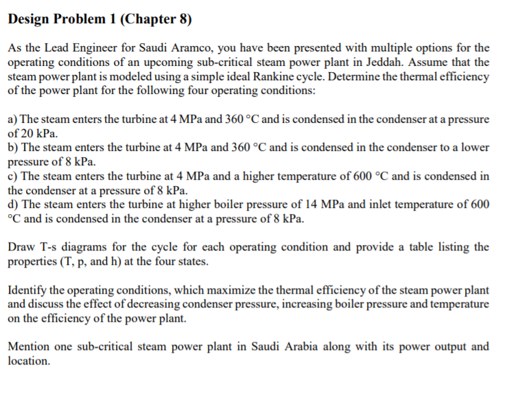 Solved Design Problem 1 (Chapter 8) As the Lead Engineer for | Chegg.com