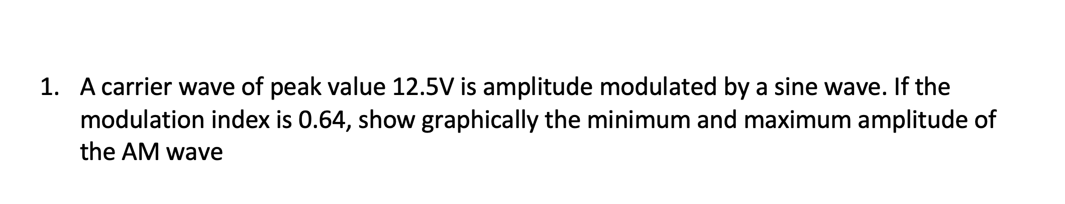 Solved A carrier wave of peak value 12.5 V is amplitude | Chegg.com