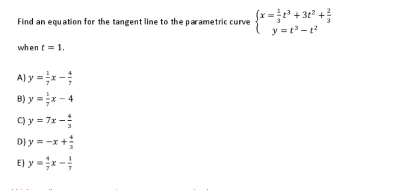 Find an equation for the tangent line to the parametric curve \( \left\{\begin{array}{c}x=\frac{1}{3} t^{3}+3 t^{2}+\frac{2}{