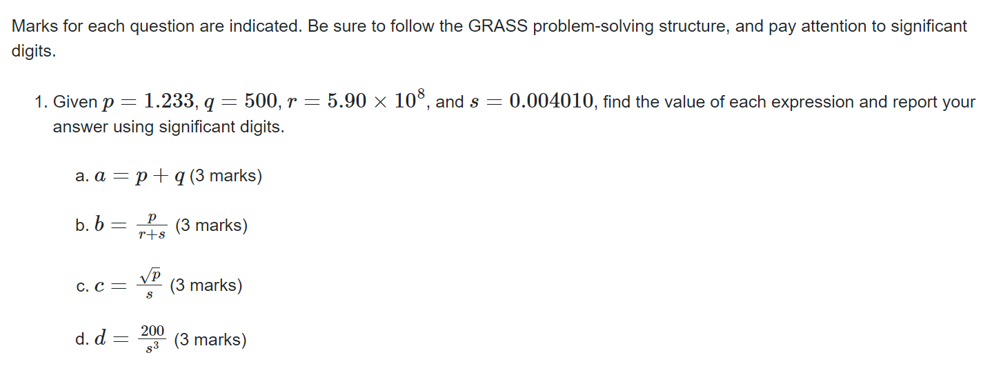 Solved Be sure to follow the GRASS problem-solving | Chegg.com