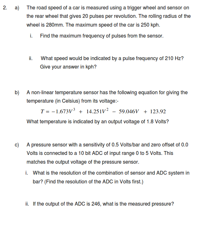 Solved a) The road speed of a car is measured using a | Chegg.com