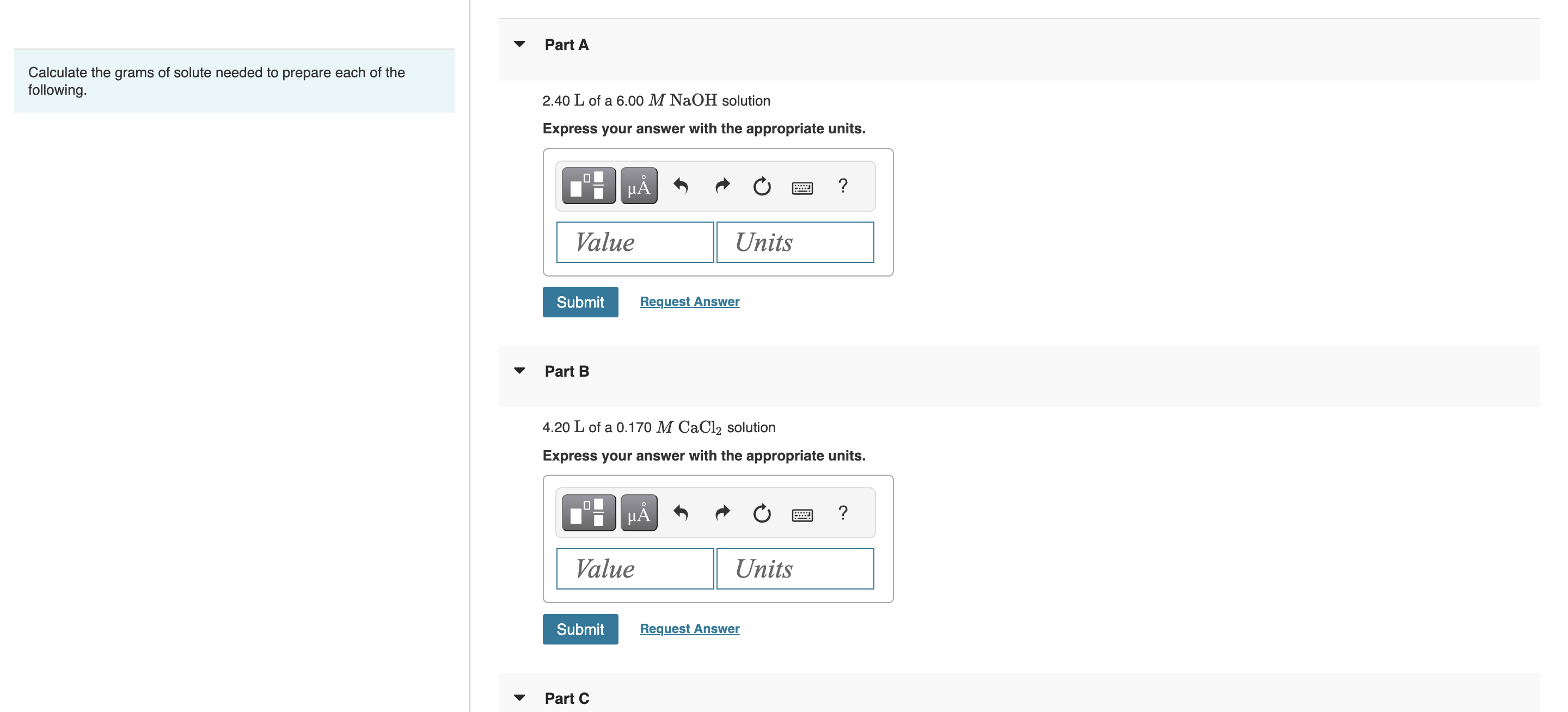 Solved Calculate the molarity of the following solutions. | Chegg.com