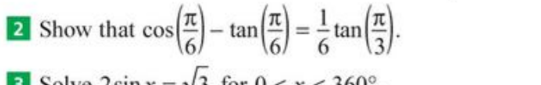 Solved show that cos30 - ﻿sin30/cos30 = 1/6 ﻿sin60/cos60 | Chegg.com