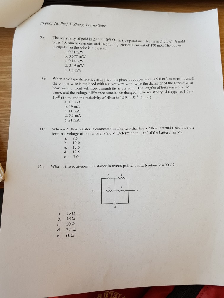 Solved Physics 2B, Prof. D Zhang. Fresno State 9a The | Chegg.com