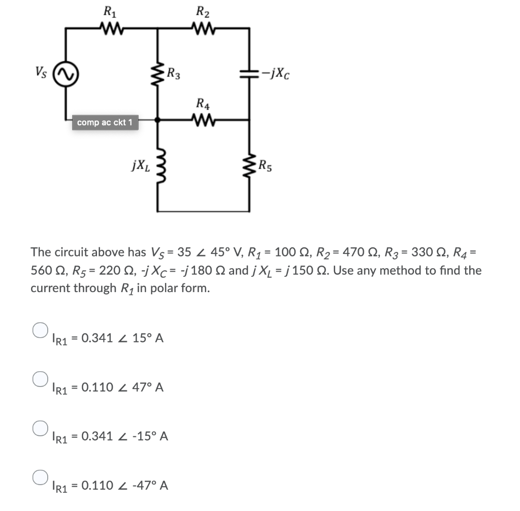 Solved The Circuit Above Has Vs 35 45º V R1 100 W Chegg Com