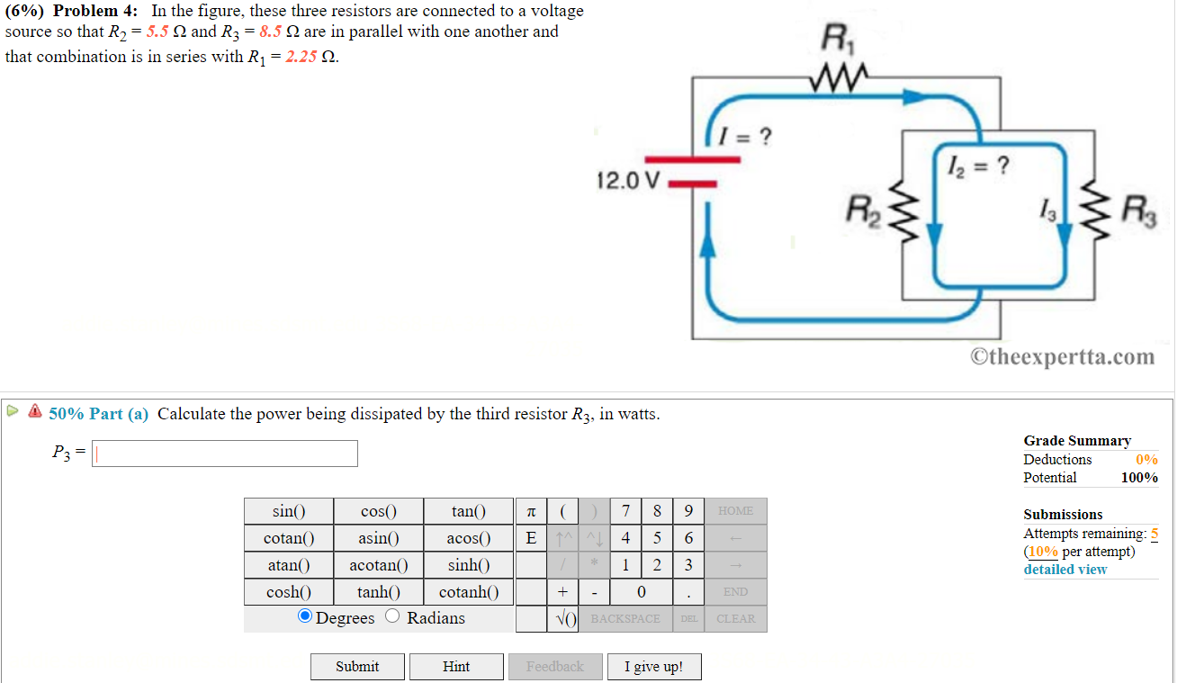 Solved (6%) Problem 4: In the figure, these three resistors | Chegg.com