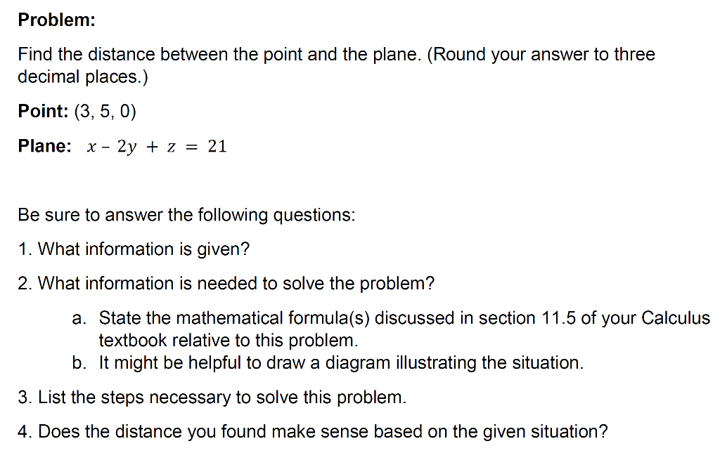 Solved Problem: Find The Distance Between The Point And The | Chegg.com