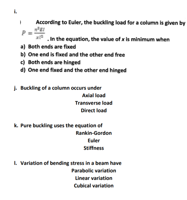 Solved The length, 1, of a column divided by r is one of the | Chegg.com
