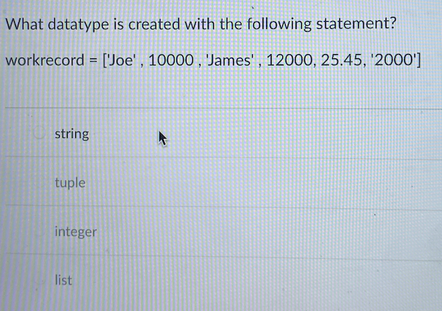 Solved What data type is created by the following statement? | Chegg.com