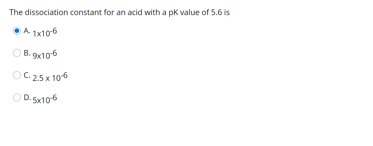 Solved The dissociation constant for an acid with a pK value | Chegg.com