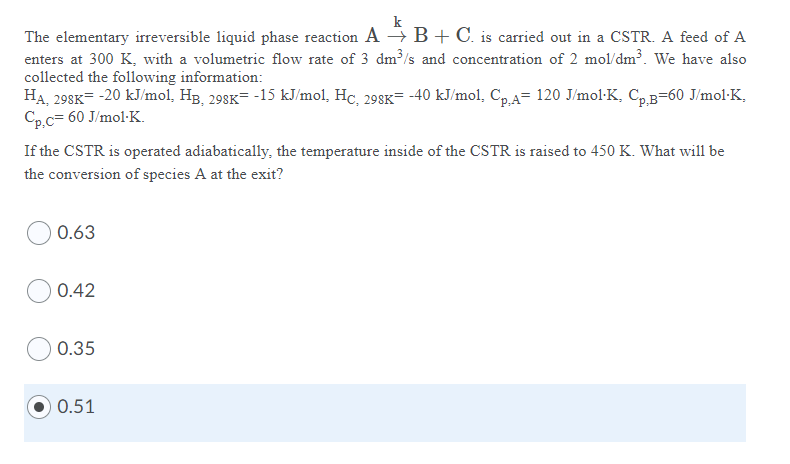 Solved The Elementary Irreversible Liquid Phase Reaction A + | Chegg.com