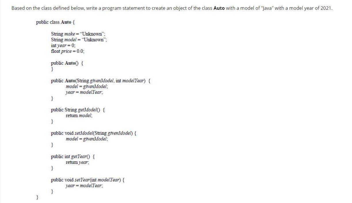 Solved Based on the class defined below, write a program | Chegg.com