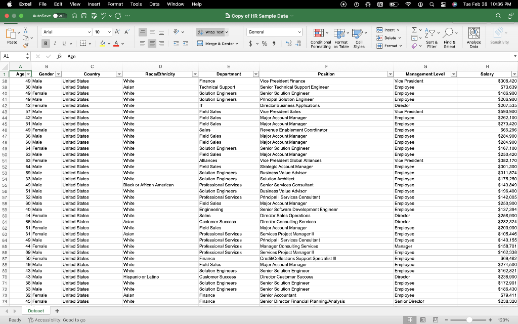 Solved Given the salary data in the spreadsheet, show | Chegg.com
