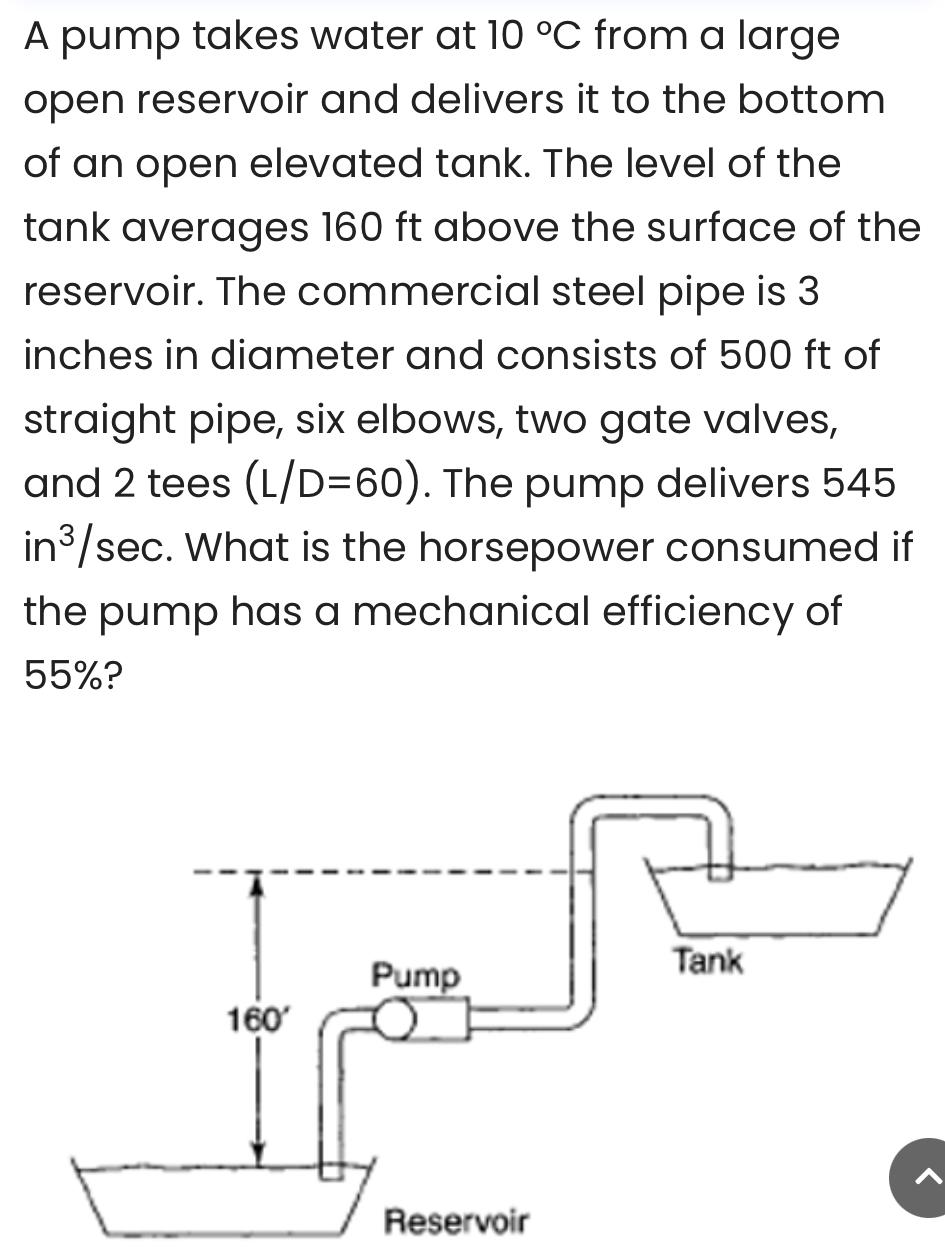 Solved A pump takes water at 10 °C from a large open