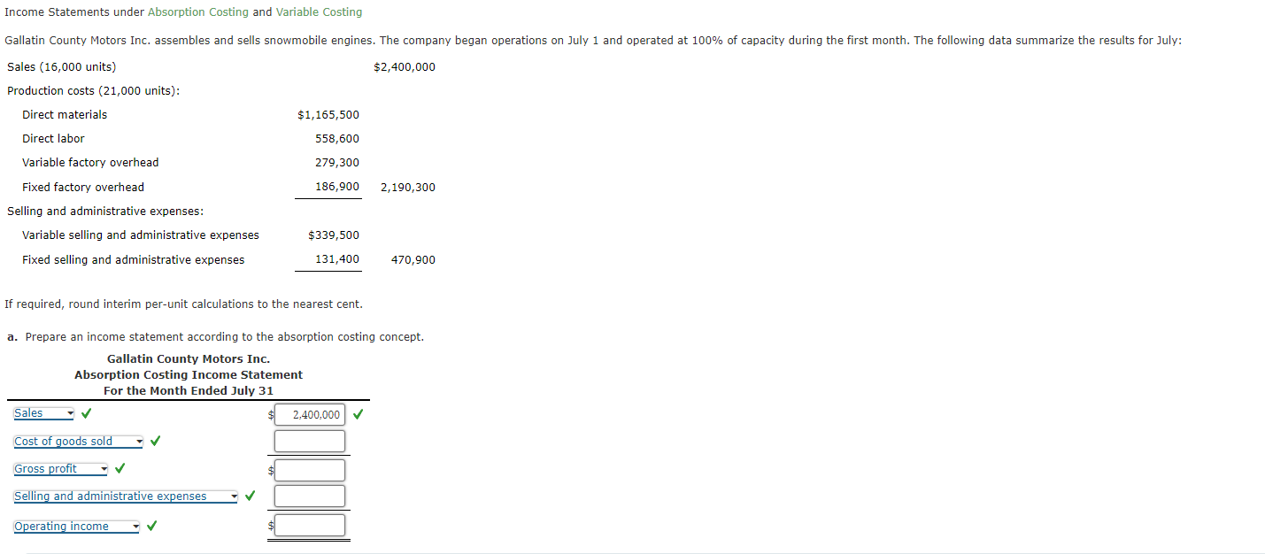 Solved Income Statements under Absorption Costing and | Chegg.com