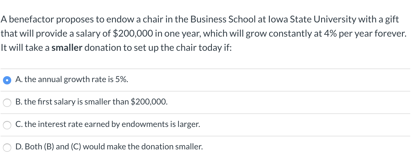 Solved A benefactor proposes to endow a chair in the