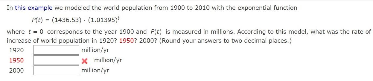 Solved = In this example we modeled the world population | Chegg.com