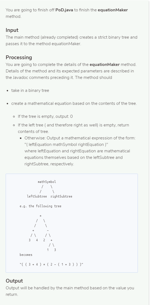 Solved You are going to finish off PoD.java to finish the | Chegg.com