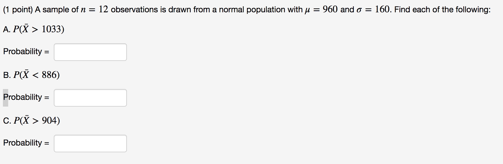 Solved (1 point) A sample of n = 12 observations is drawn | Chegg.com