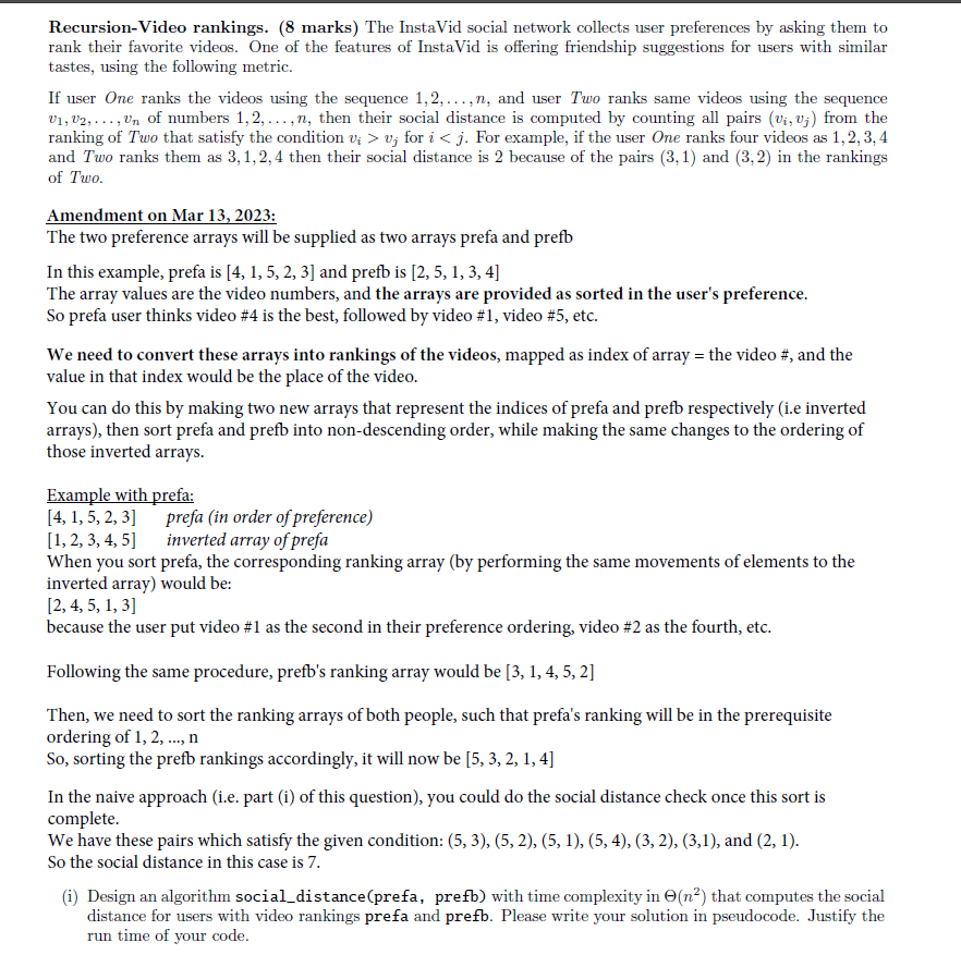 Solved Recursion-Video rankings. (8 marks) The InstaVid | Chegg.com
